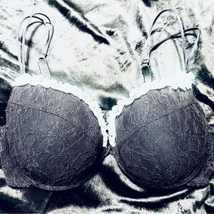 smart & sexy “French Maid” Black Lace Bra with White Trim- 40D